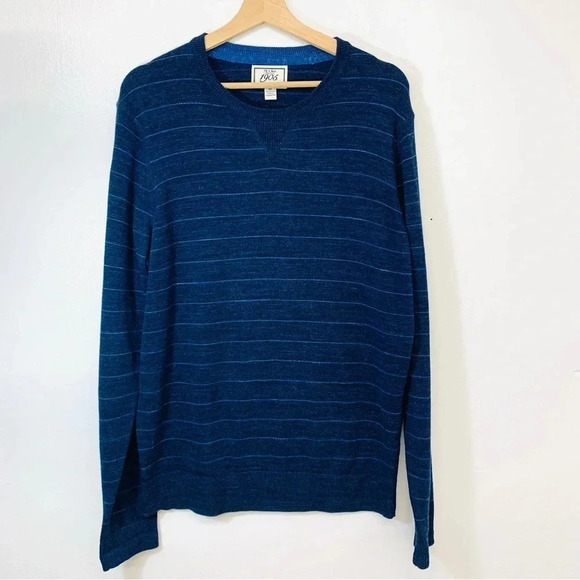 Jos A Bank Sweater Men XL Long Sleeve Blue Stripe Cotton Stretch Crew Neck - Picture 1 of 10